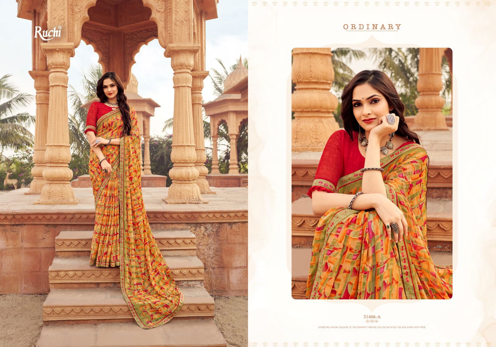 Vanilla Vol 6 By Ruchi Swarovski Border Printed Chiffon Sarees Wholesale Shop In Surat
